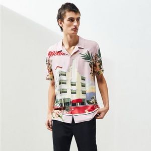 PacSun Mens Havana Short Sleeve Button Up Shirt Pink Small